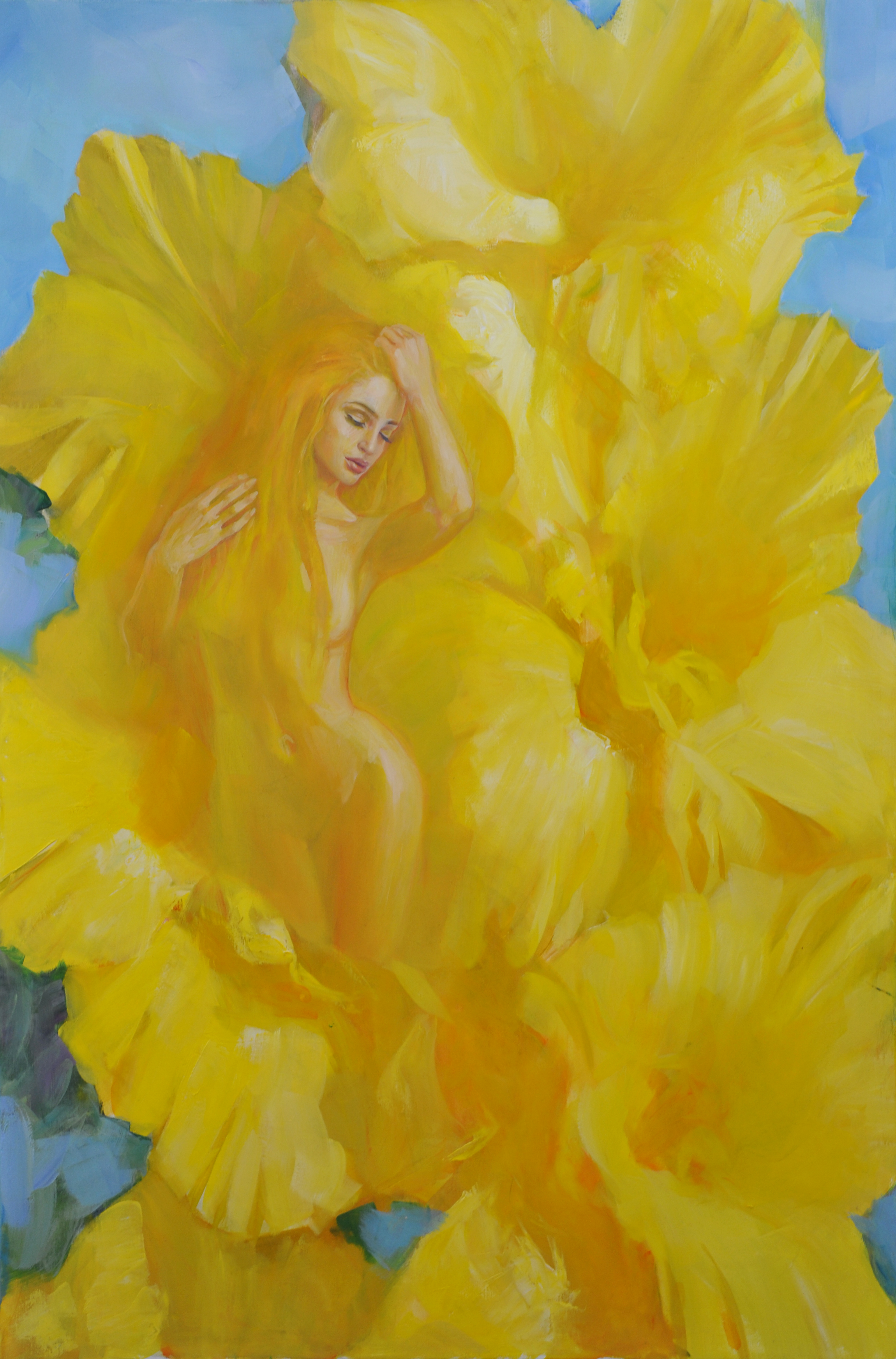 goldene Gladiolen Öl auf Leinwand 80 x 120 Olga Müller 2016